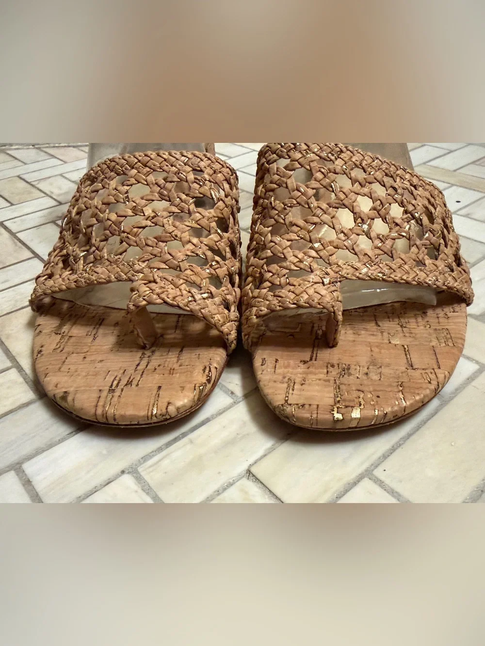 Donald Pliner Melrose3 Sparkle Cork Low Heels Natural Woven Sandal Size 10 - Picture 12 of 16